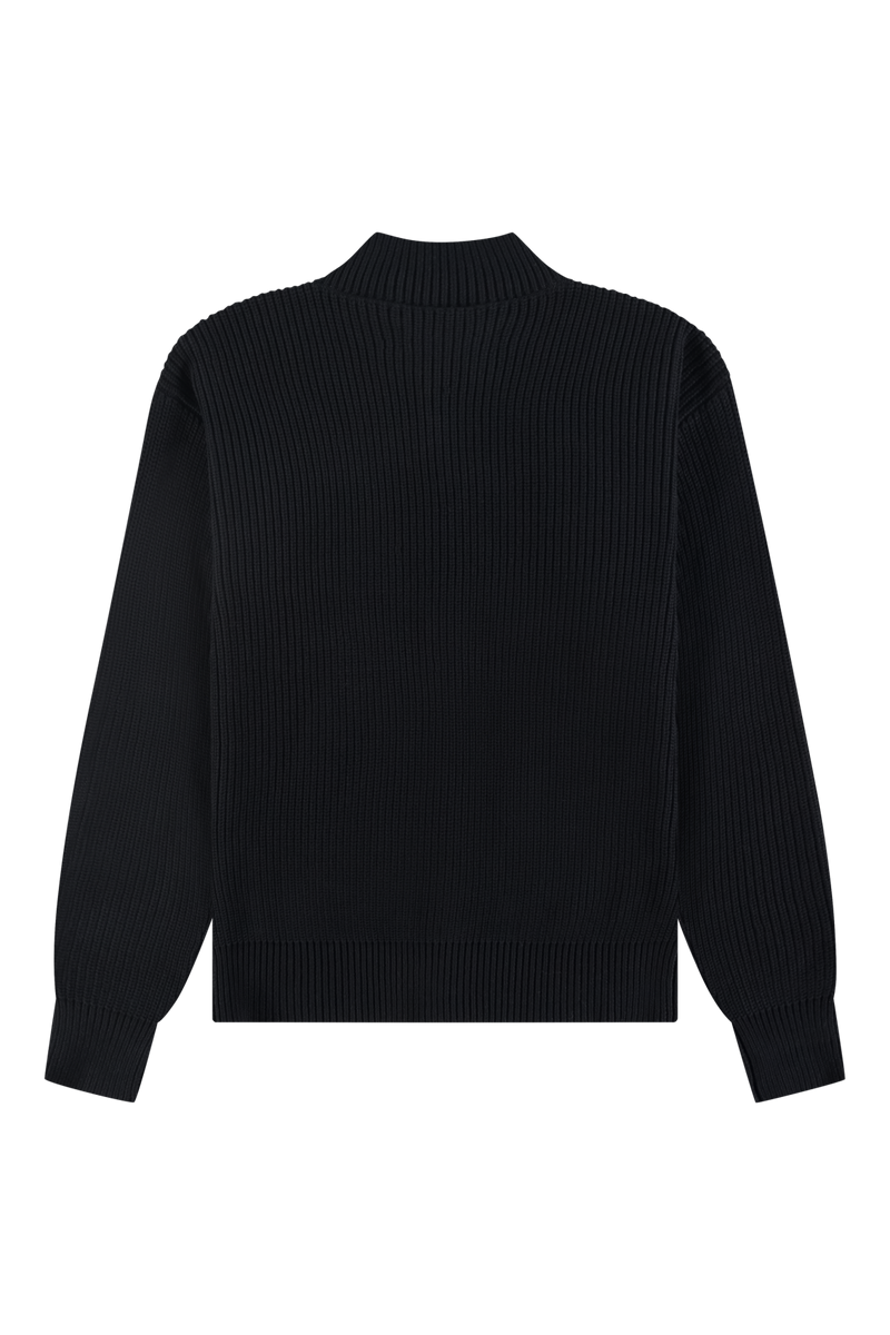 Fisherman Rib Zip Up Sweater | Black