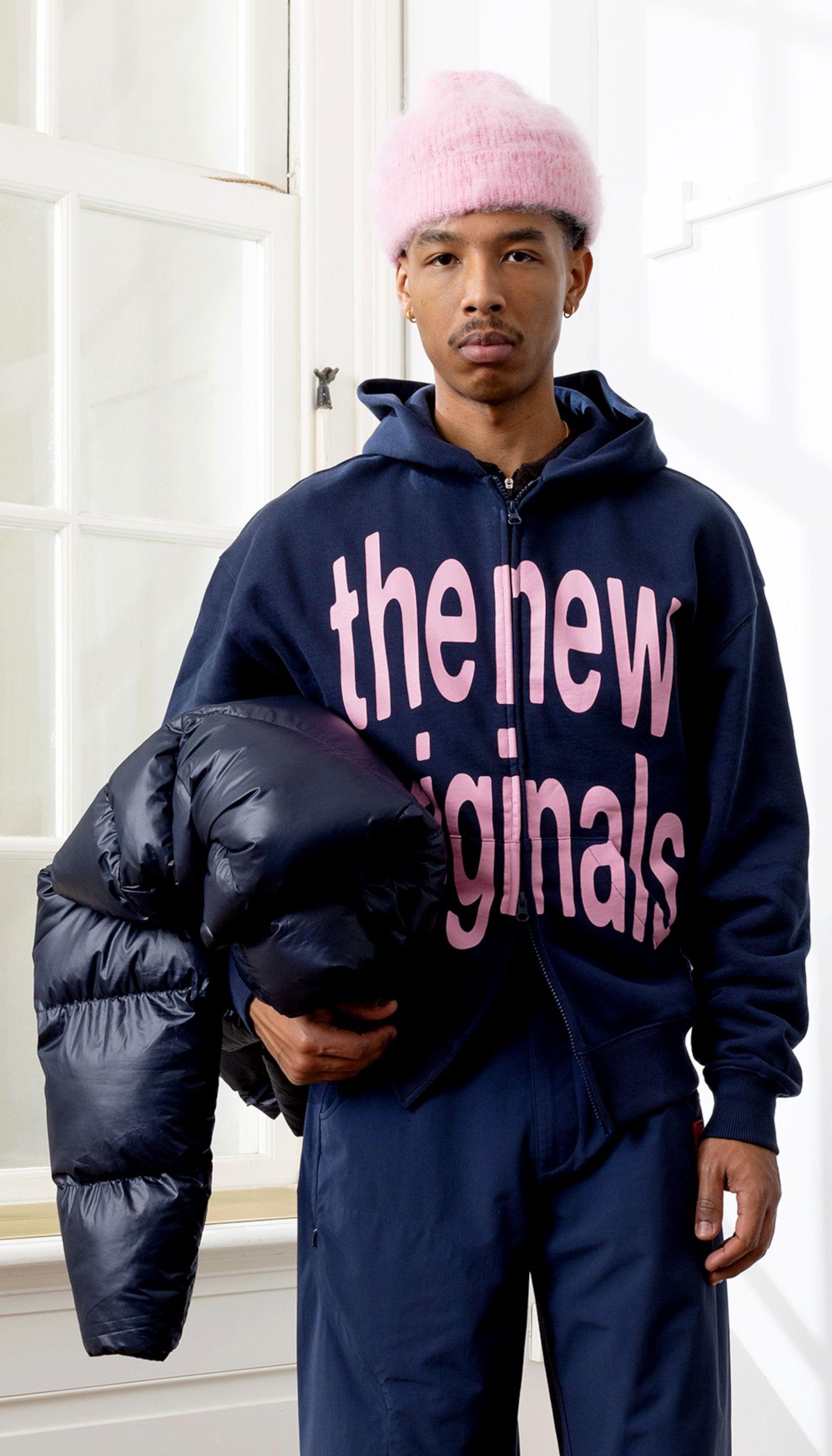 Big Logo Zip Up Hoodie Navy Blue / Pink