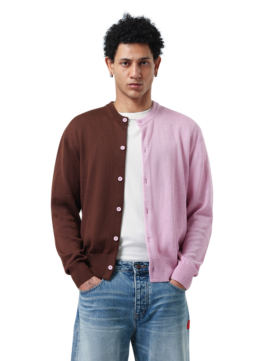 Duo Cardigan | Light Pink/ Brown