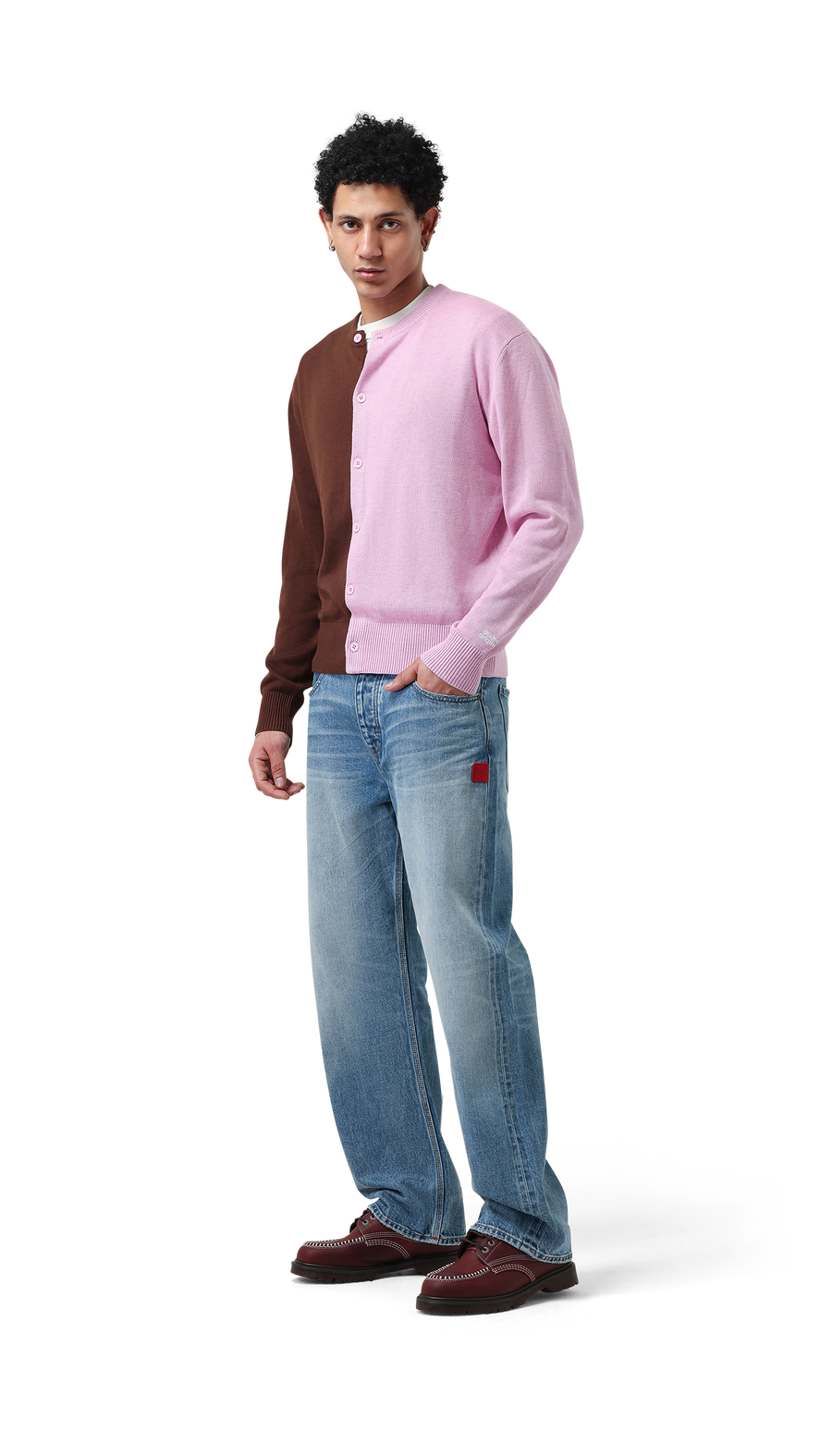 Duo Cardigan | Light Pink/ Brown
