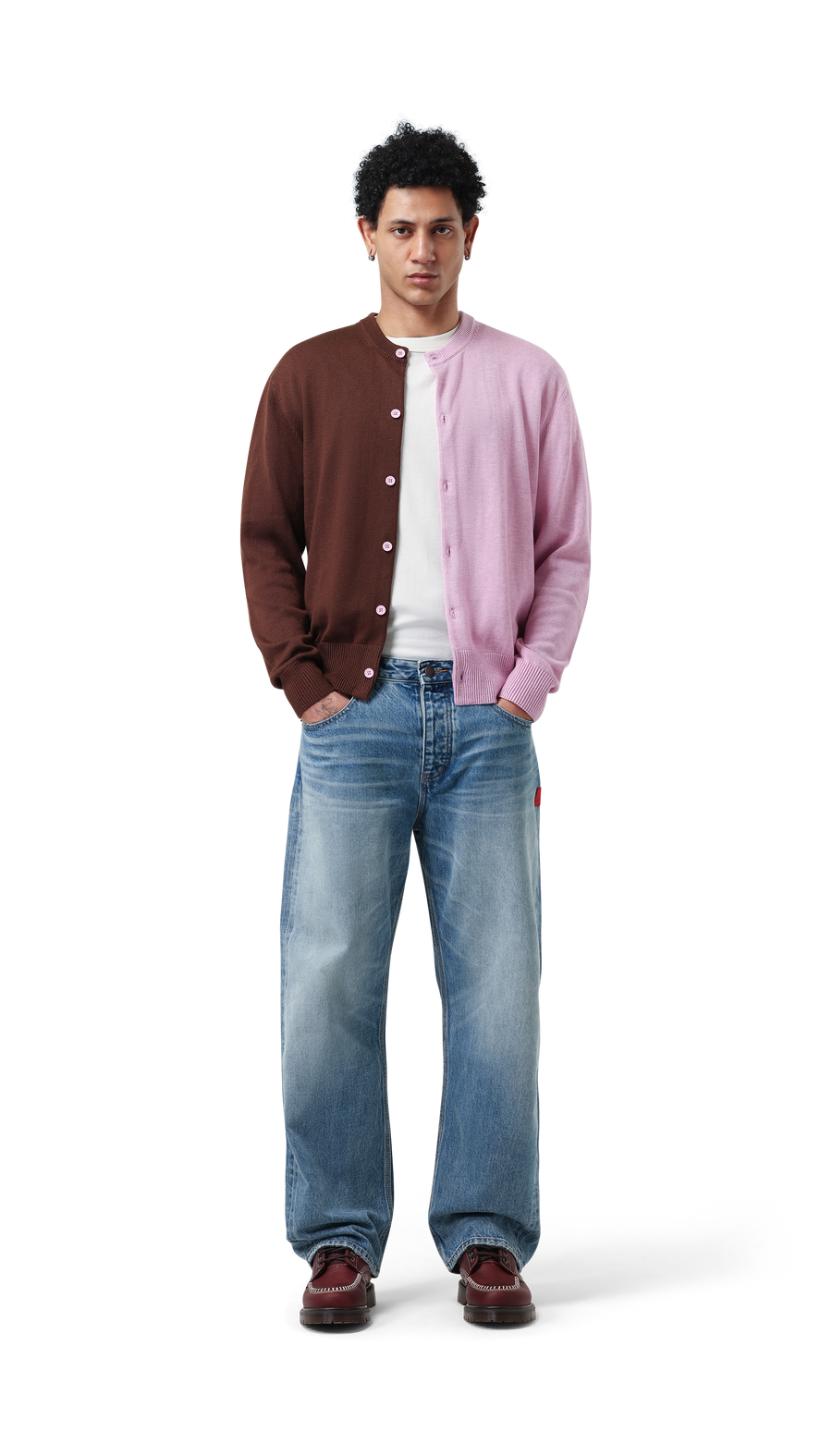 Duo Cardigan | Light Pink/ Brown