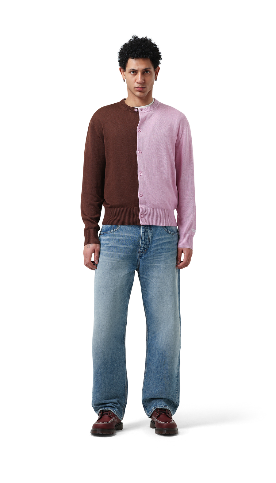 Duo Cardigan | Light Pink/ Brown