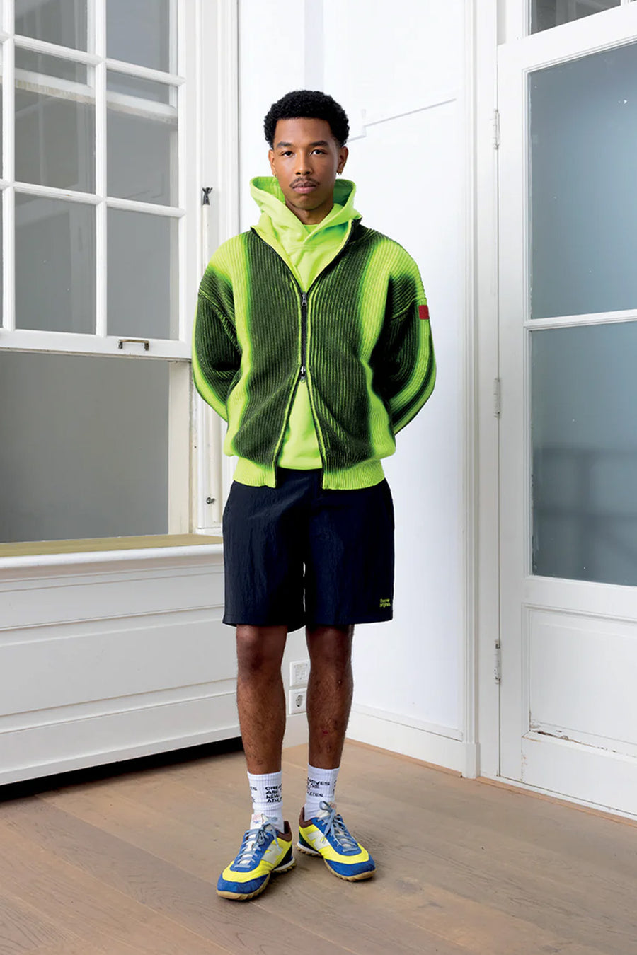 Fisherman Zip Up Crewneck Lime Punch/Black