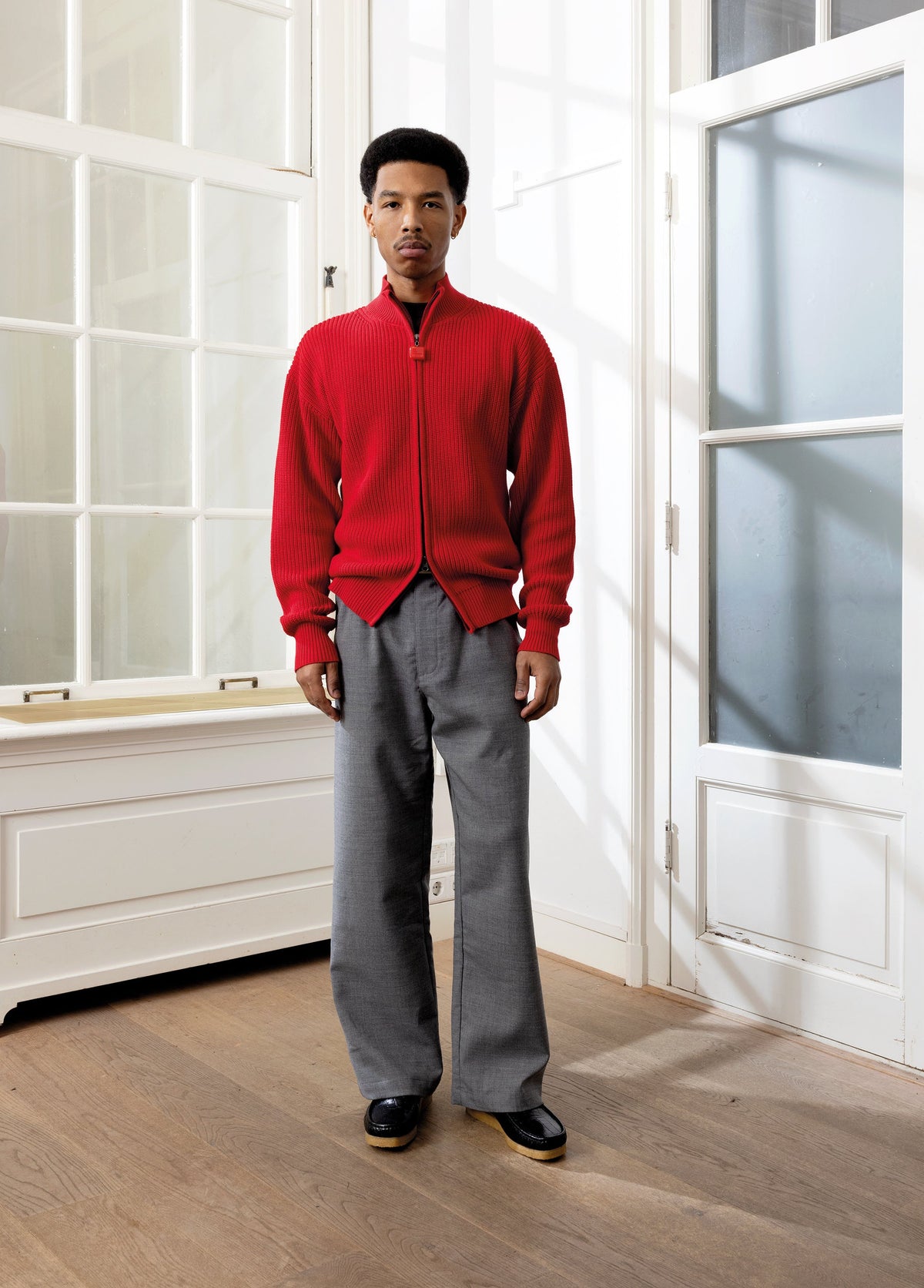 Fisherman Rib Zip-Up Sweater | Red