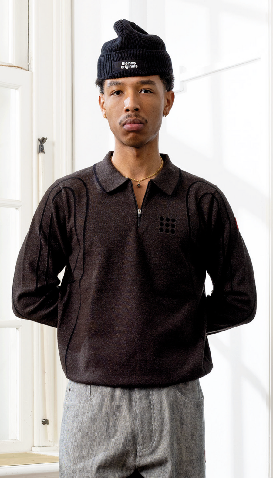 Innerspace Long Sleeve Polo Brown Melange/Black