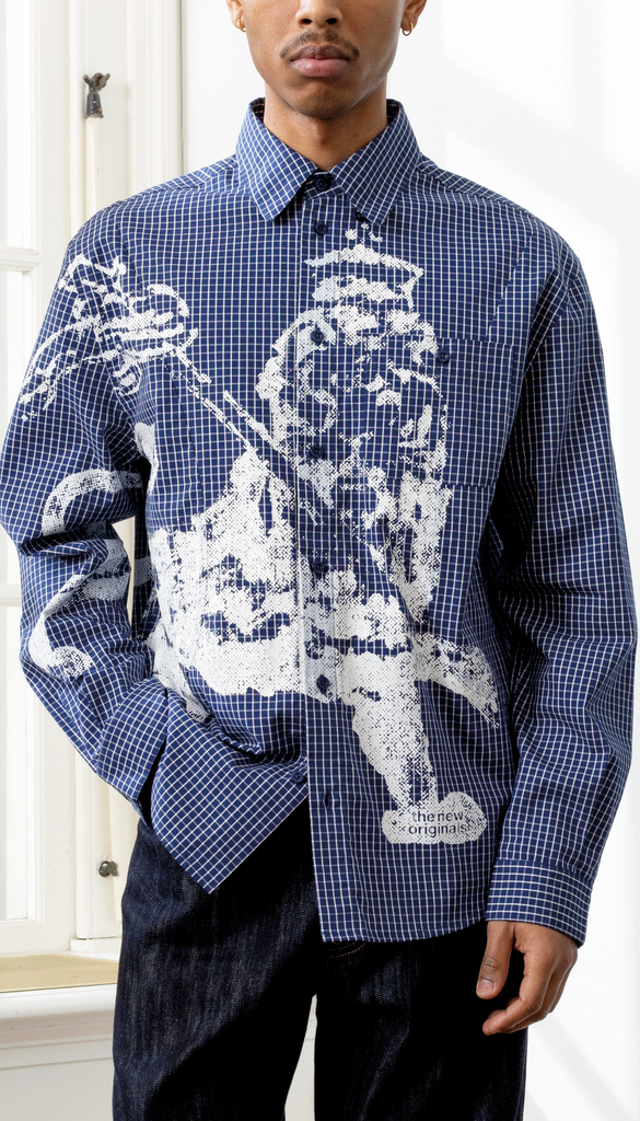 Lion Button Shirt Check Blue