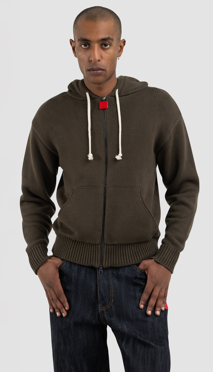 Chunky Knit Zip Up Hoodie Acid Brown