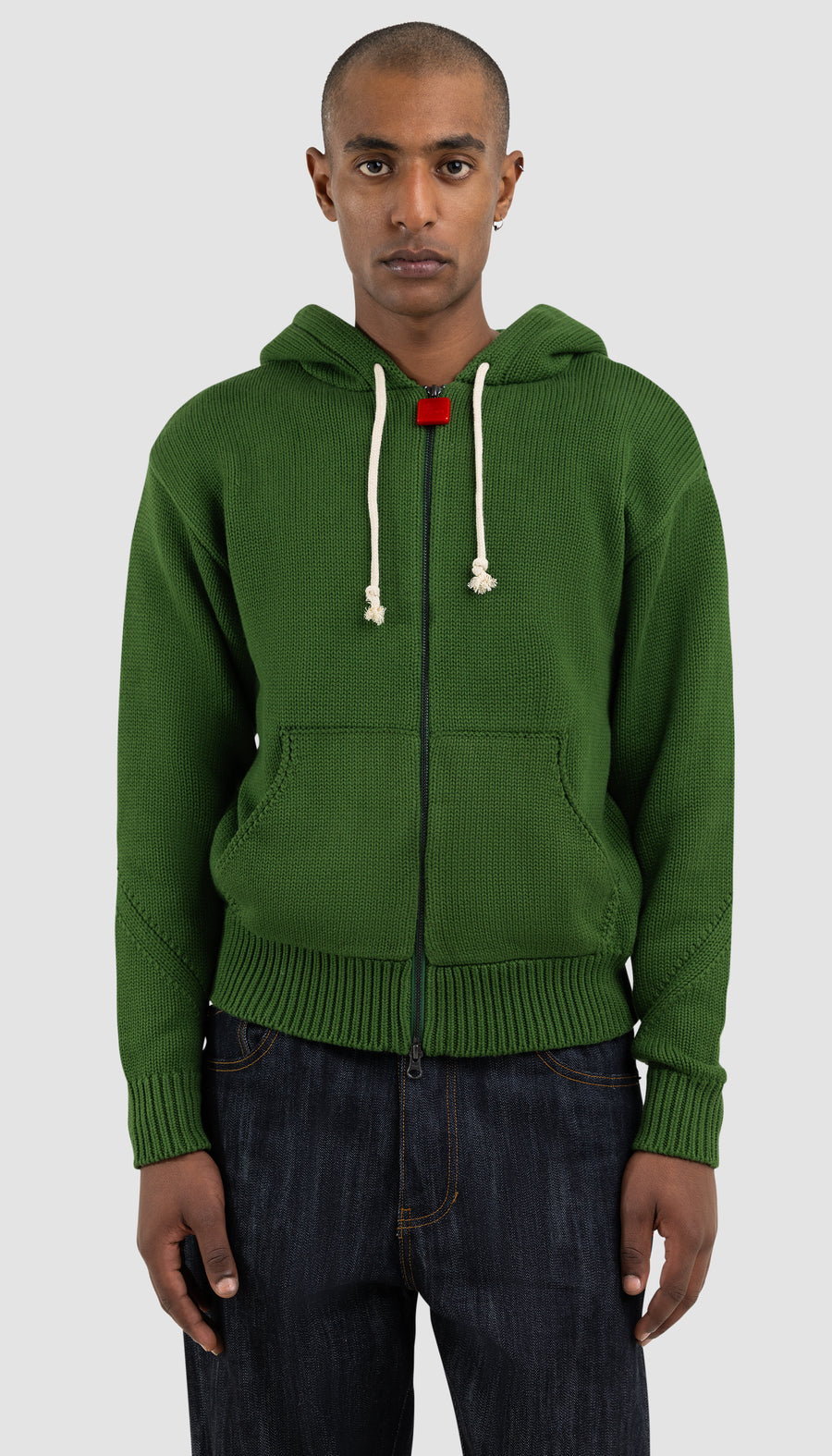 Chunky Knit Zip Up Hoodie Forest Elf