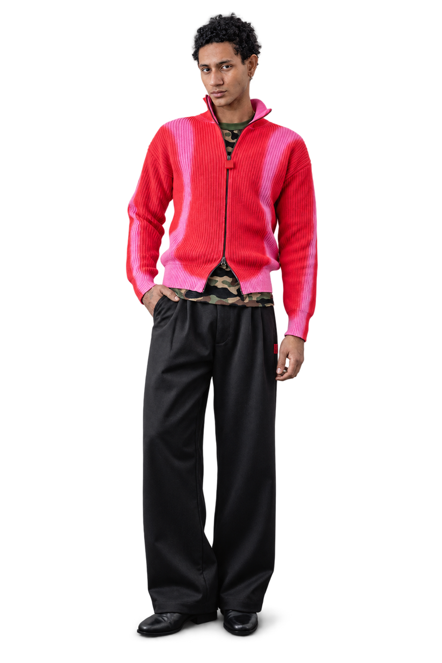 Fisherman Curve Zip Sweater | Red/Pink