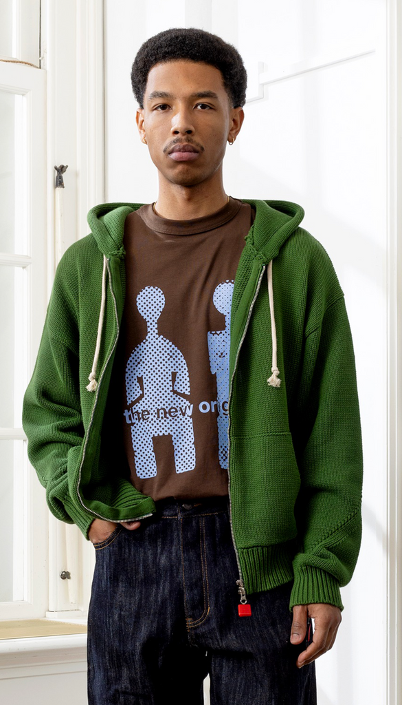 Chunky Knit Zip Up Hoodie Forest Elf