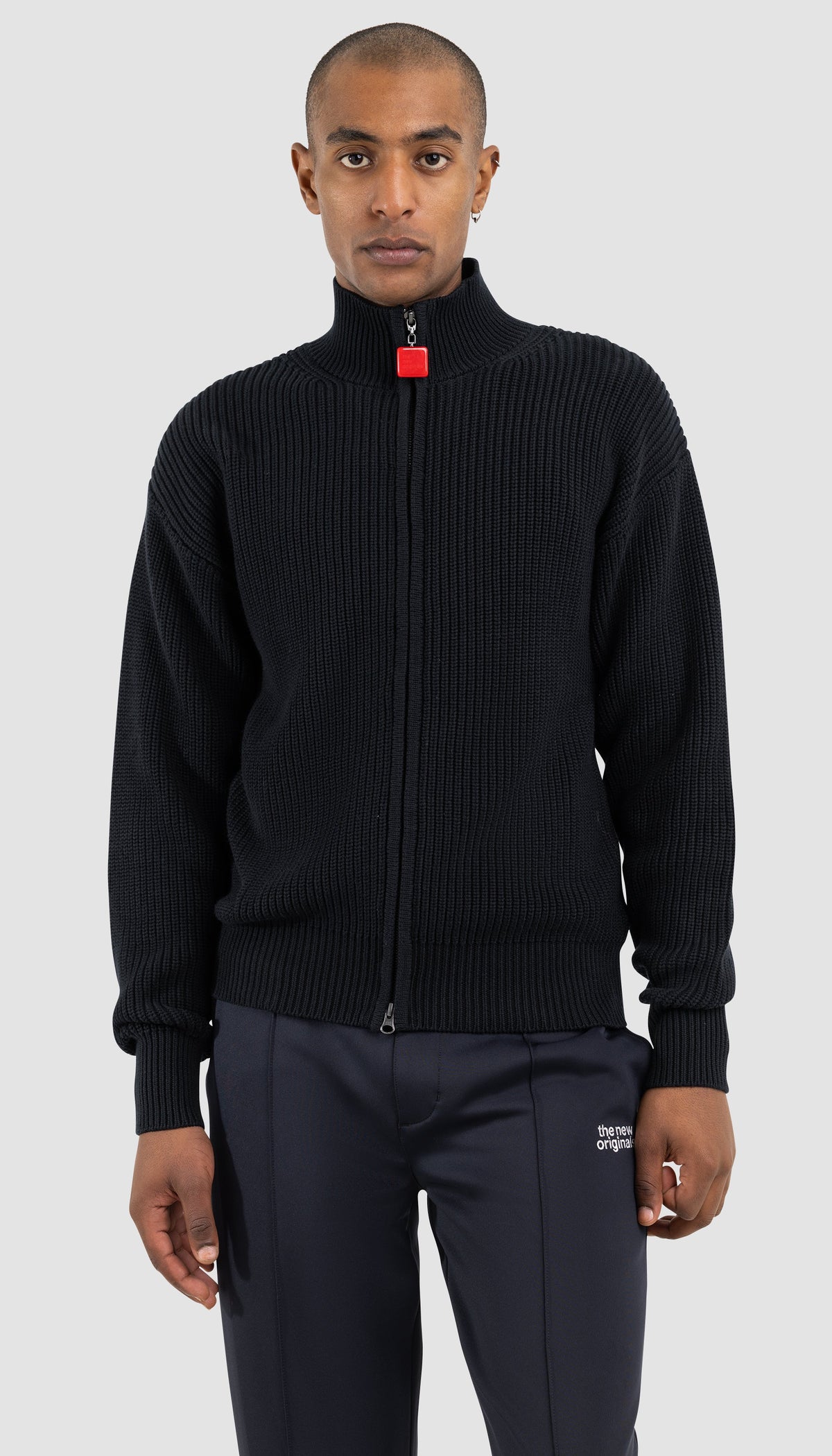 Fisherman Rib Zip Up Sweater | Black