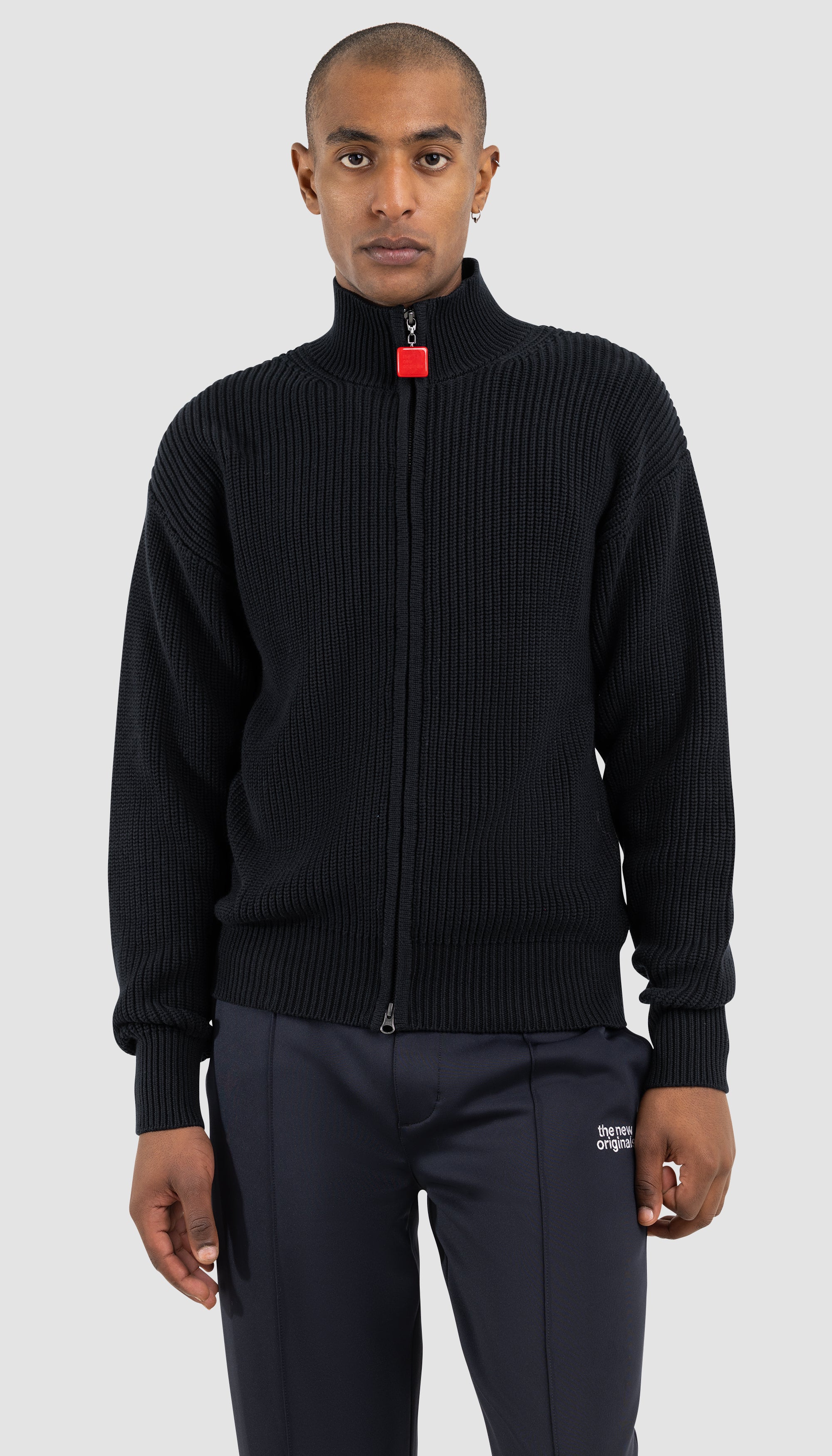 Fisherman Rib Zip Up Sweater Black
