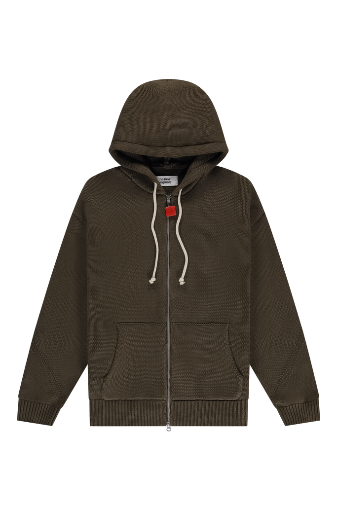 Chunky Knit Zip Up Hoodie Acid Brown