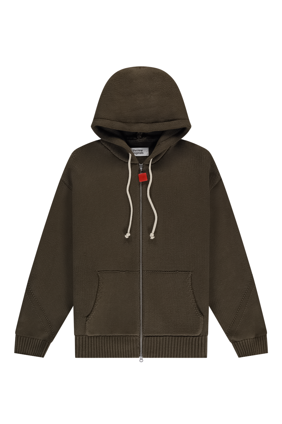 Chunky Knit Zip Up Hoodie Acid Brown