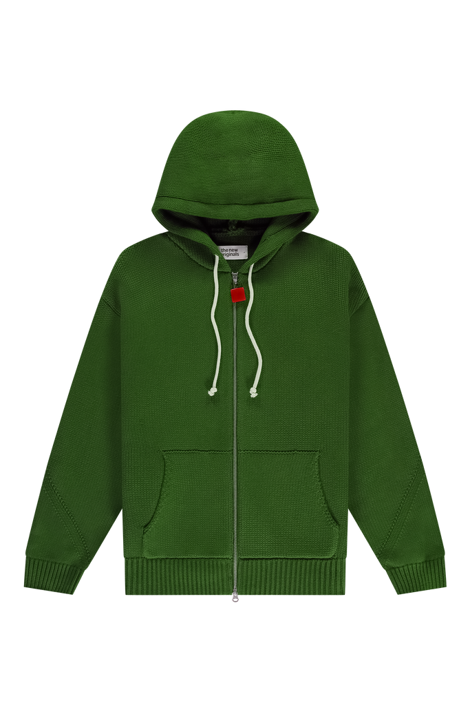 Chunky Knit Zip Up Hoodie Forest Elf
