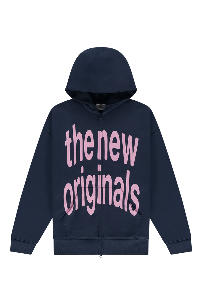 Big Logo Zip Up Hoodie Navy Blue / Pink