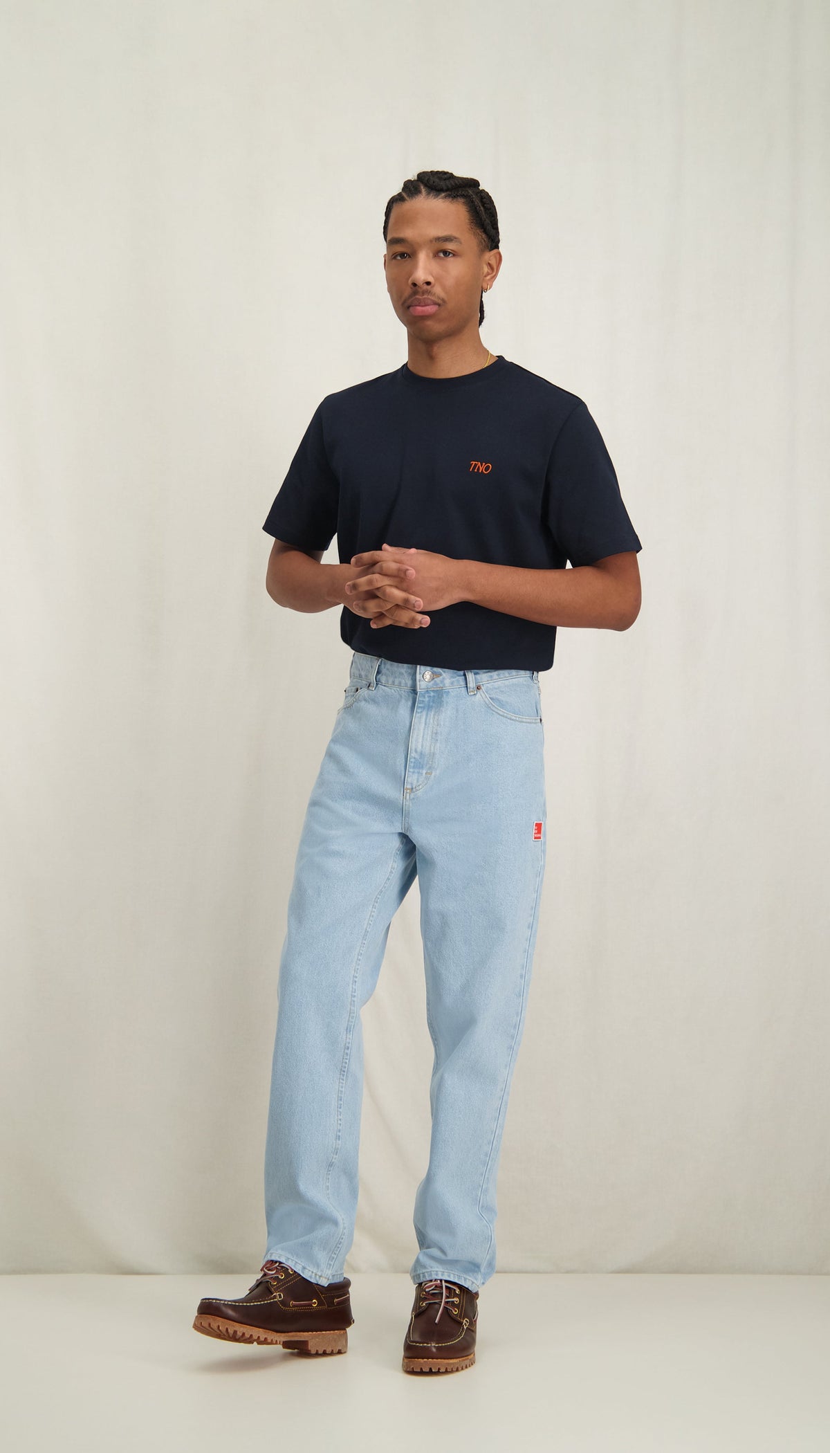 9-Dots Relaxed Jeans Raw Denim Pinstripe | Light wash blue