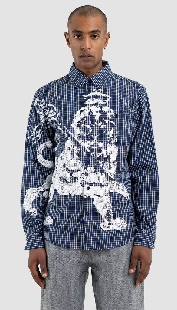 Lion Button Shirt Check Blue
