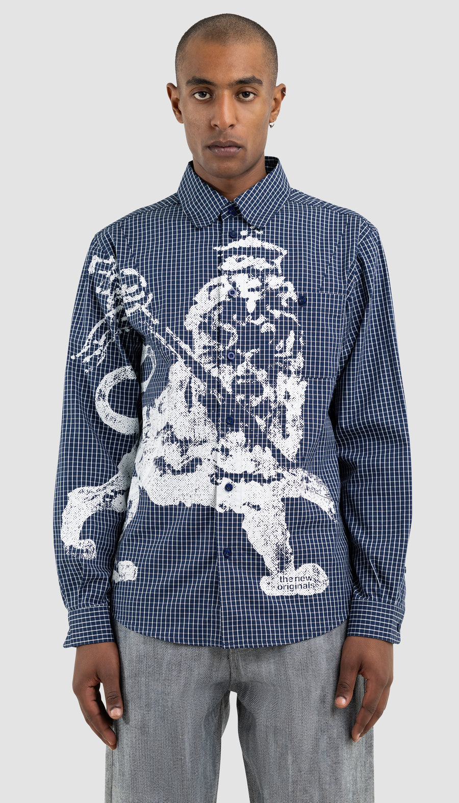 Lion Button Shirt Check Blue
