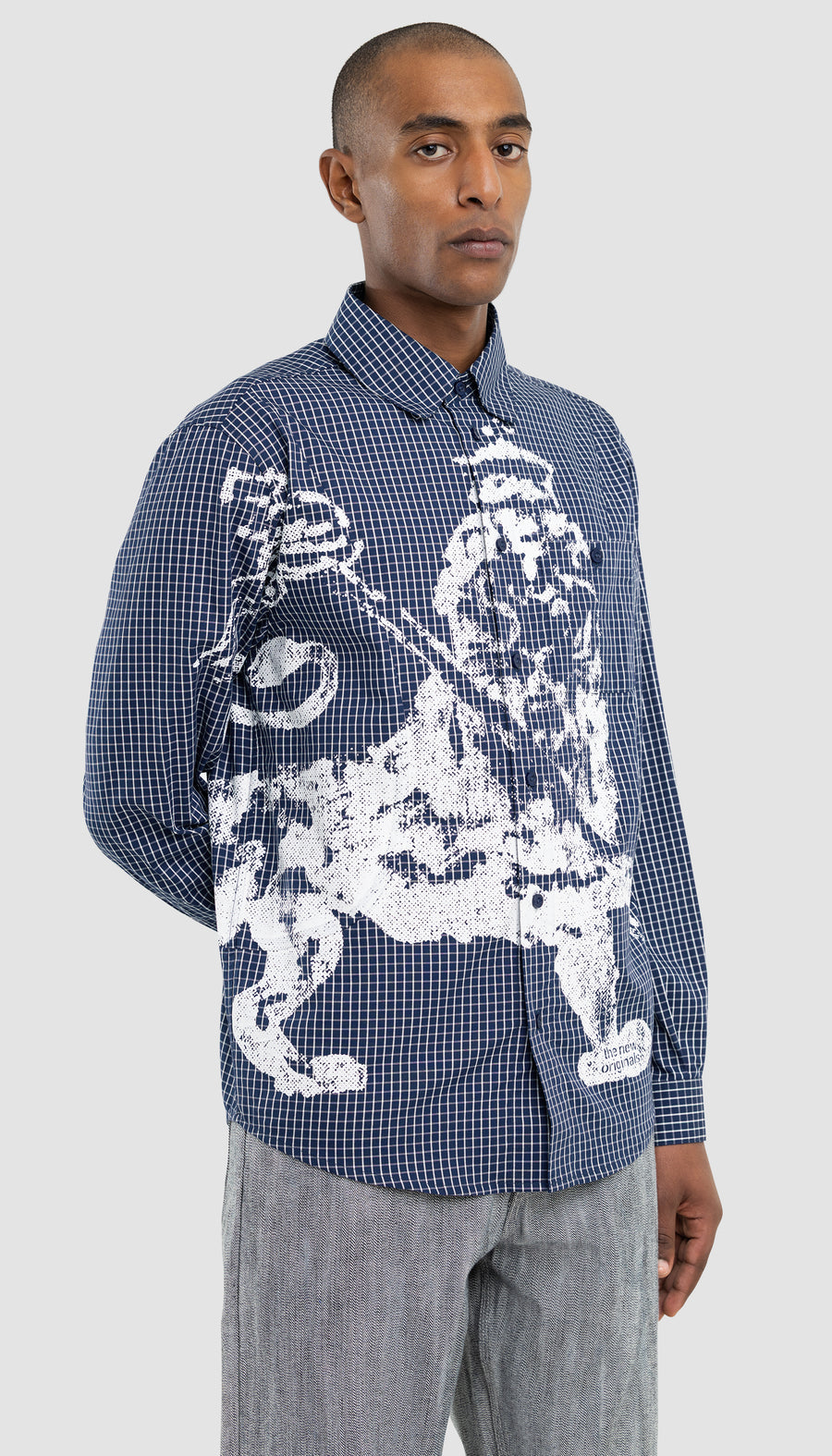 Lion Button Shirt Check Blue