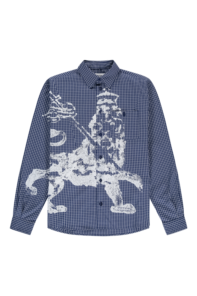 Lion Button Shirt Check Blue