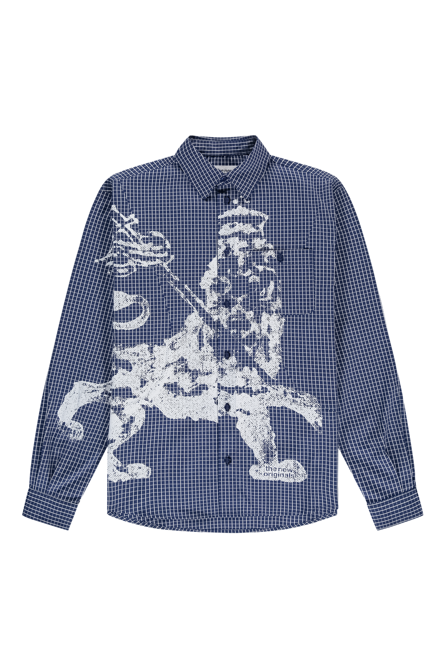 Lion Button Shirt Check Blue Front -1