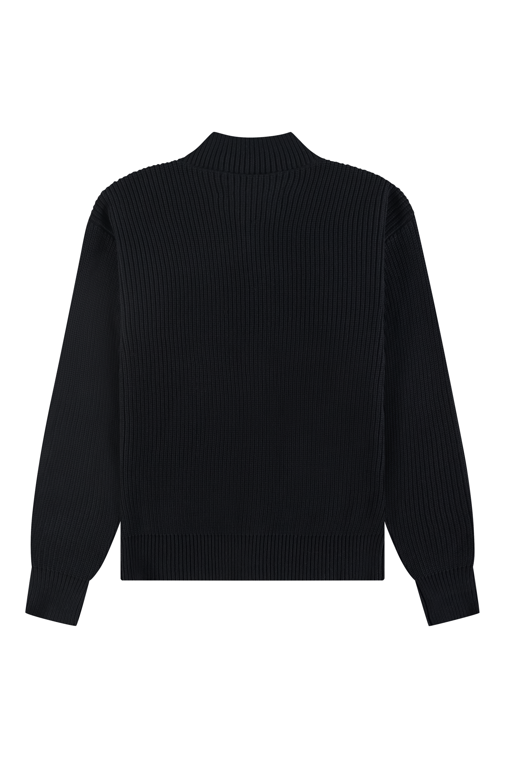 Fisherman Rib Zip Up Sweater Black Back-2
