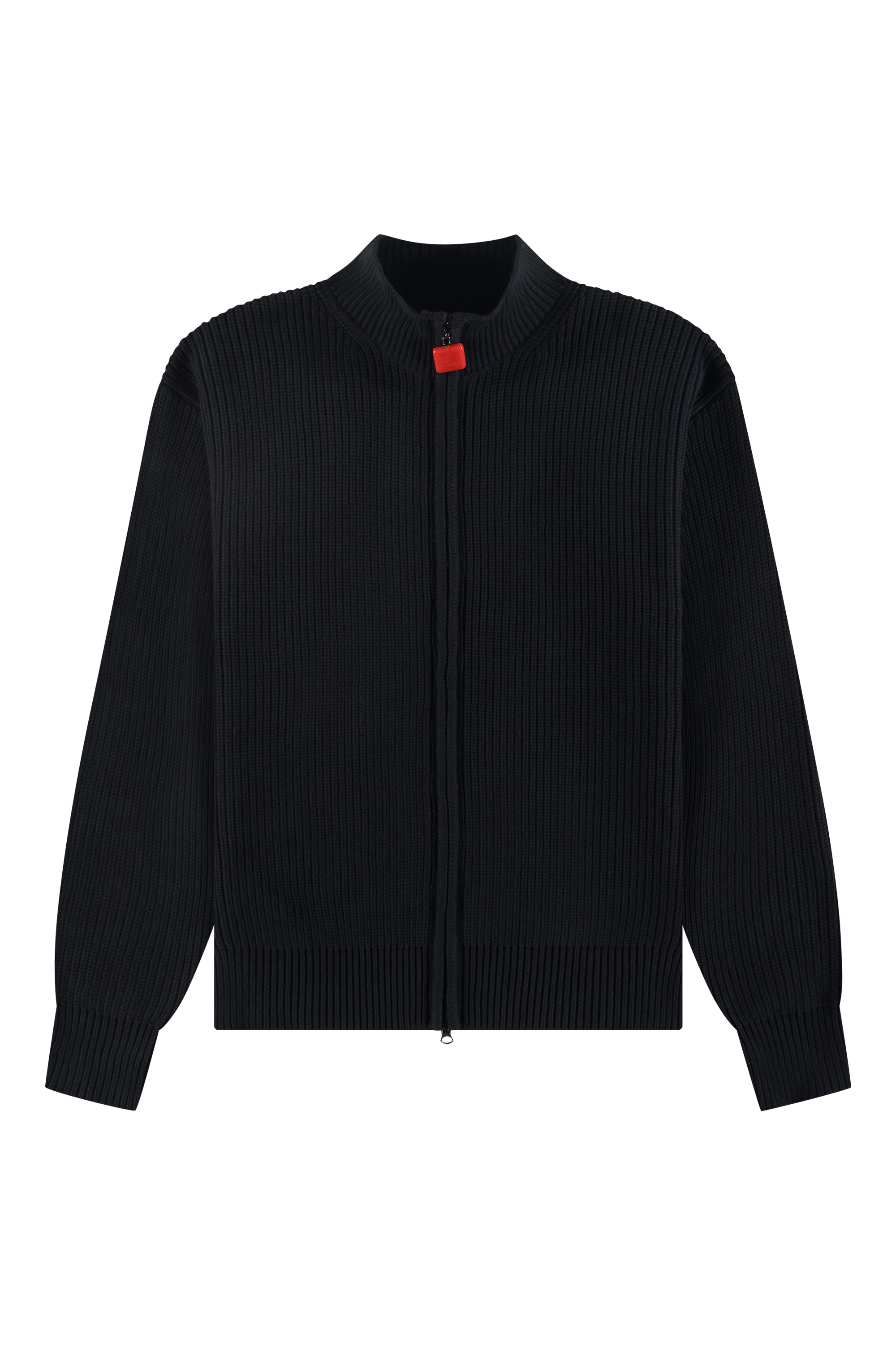 Fisherman Rib Zip Up Sweater Black Front-1