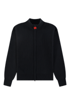 Fisherman Rib Zip Up Sweater | Black