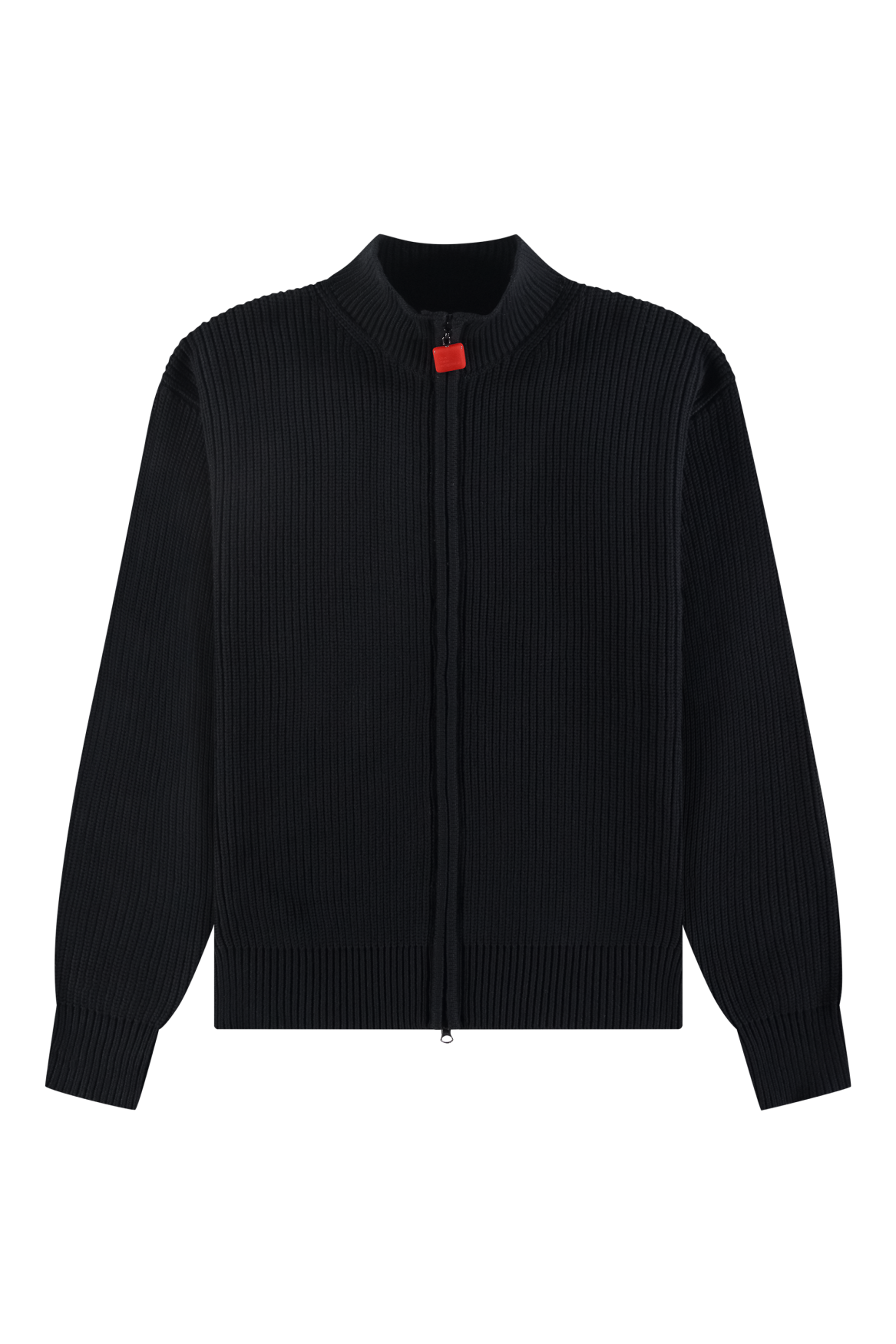Fisherman Rib Zip Up Sweater | Black