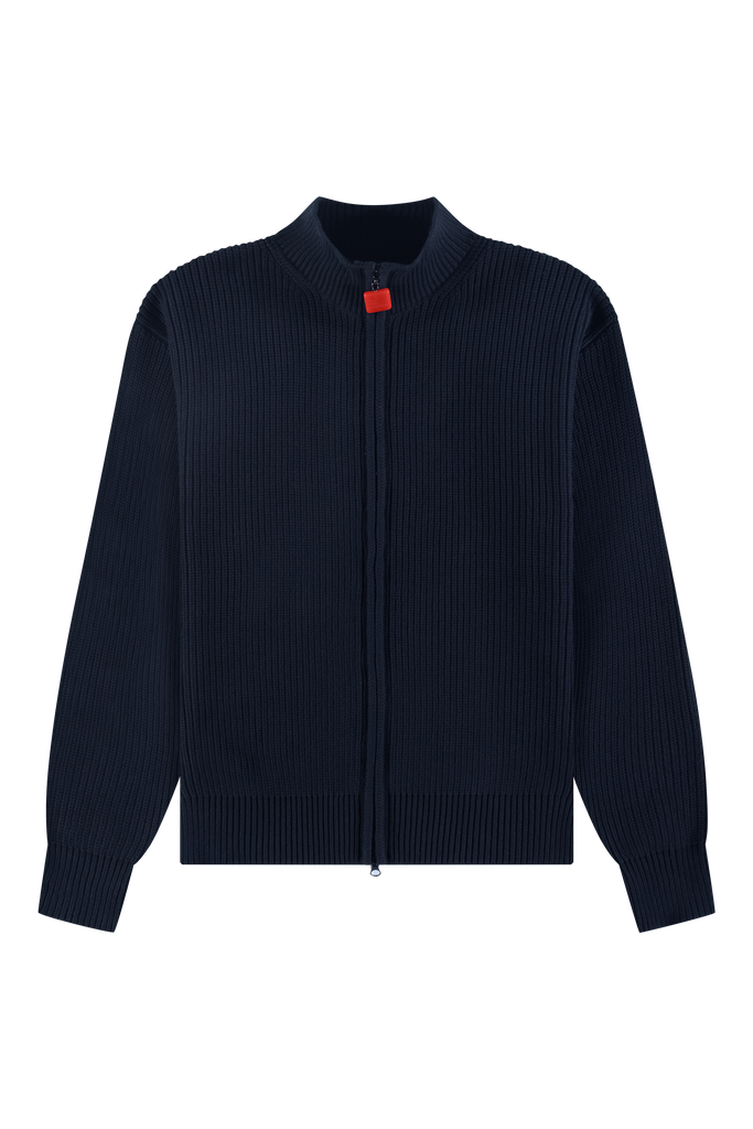Fisherman Rib Zip Up Sweater Navy Blue