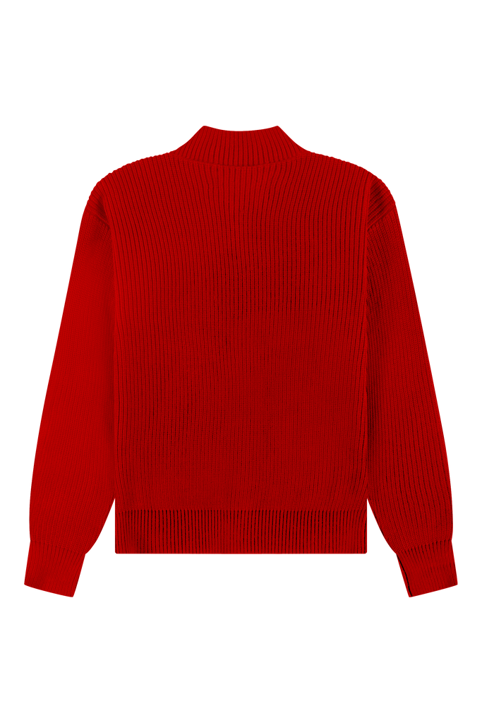 Fisherman Rib Zip-Up Sweater Red