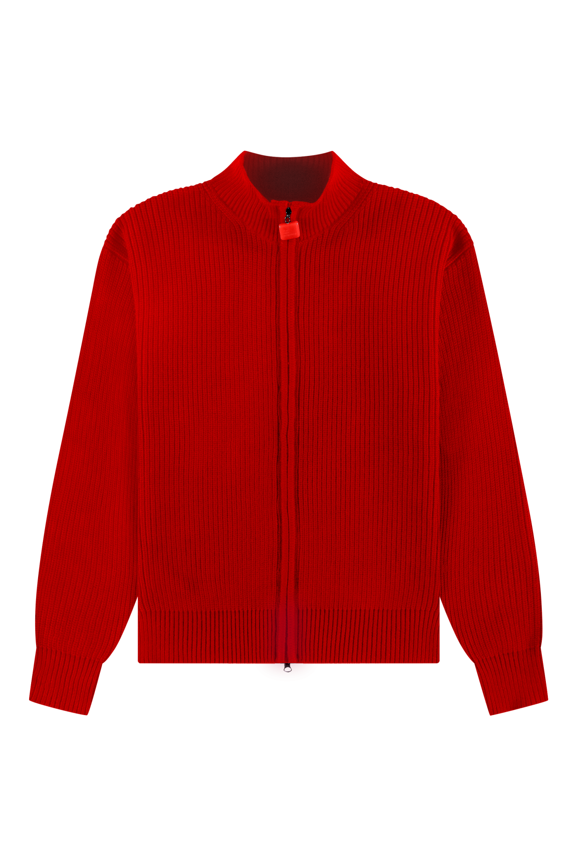 Fisherman Rib Zip-Up Sweater | red